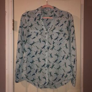 Express button-down blouse with dragonflies